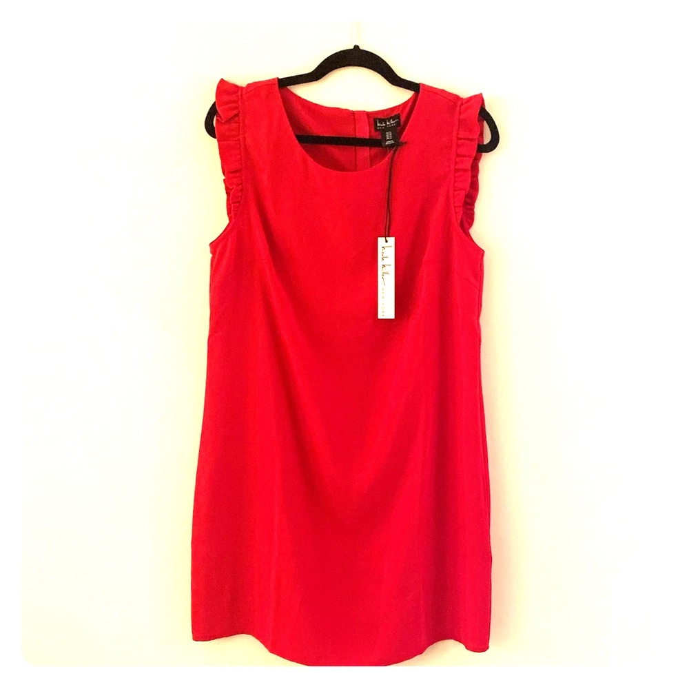 Beautiful red Nicole Miller dress. Ruffle details!